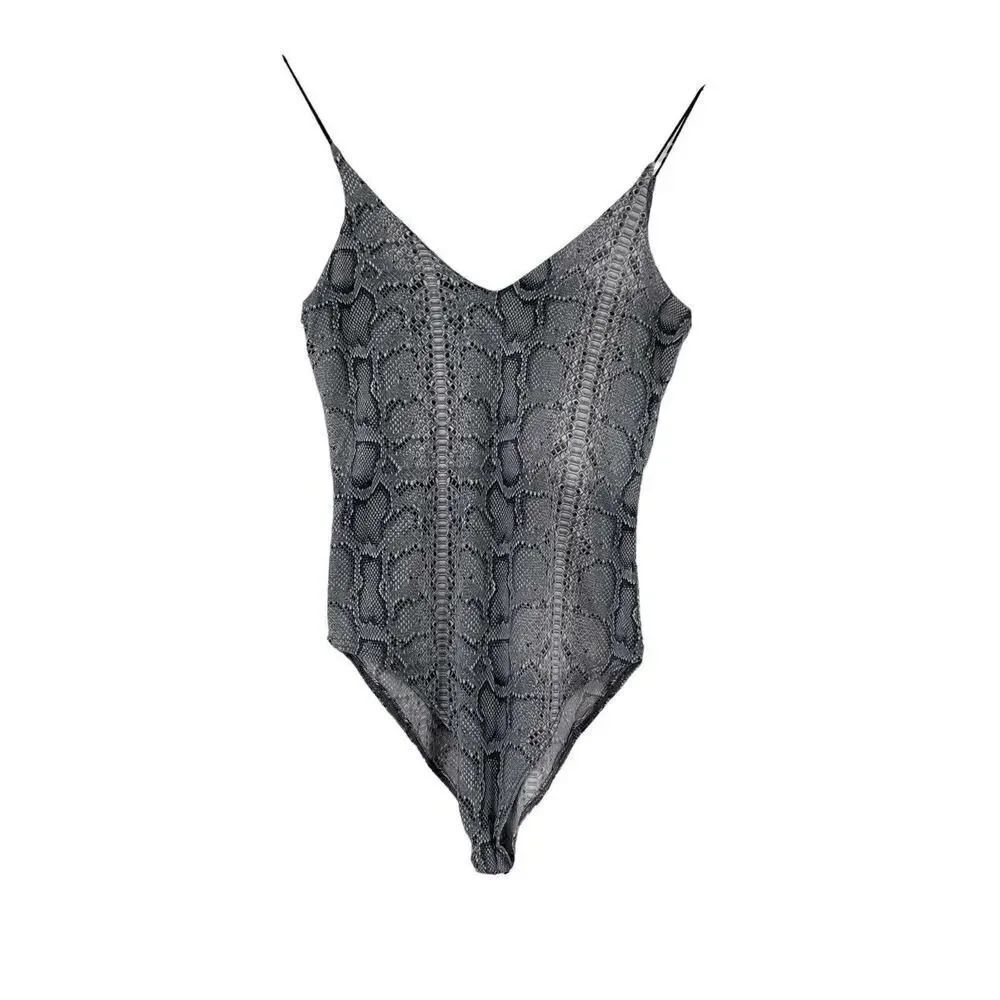 Python Body Suit Gray Womens Size XS Gaze Top V Neck Stretch Spaghetti Strap